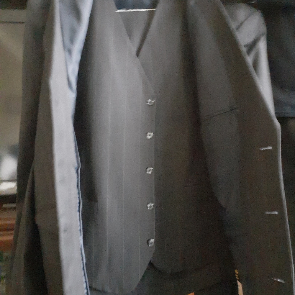 Men's Three-Piece Dark Blue Pinstripe Suit